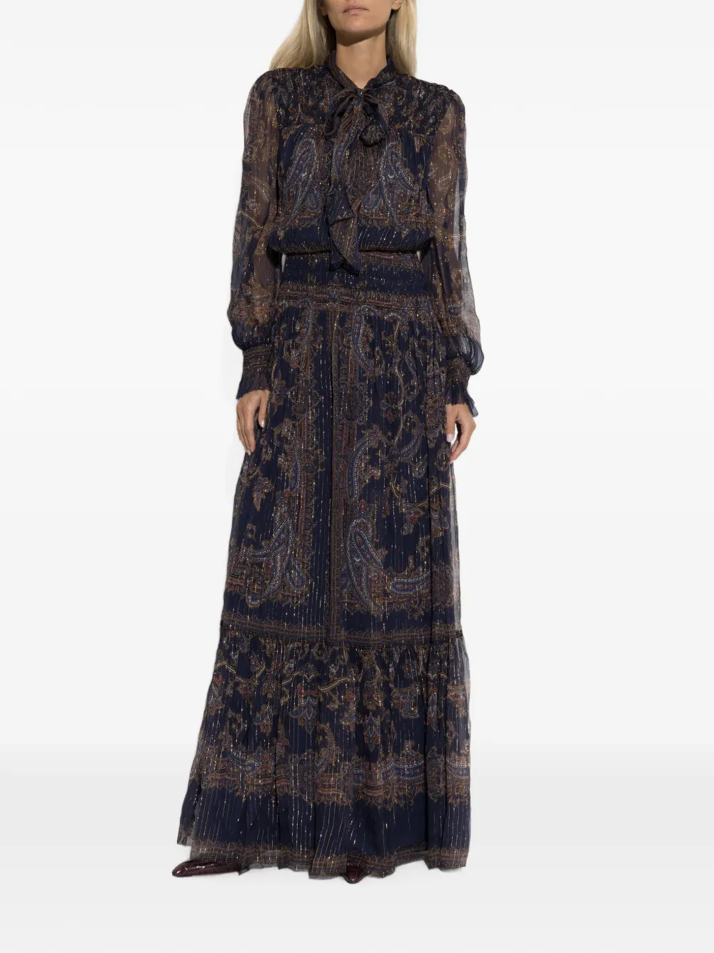 Self-Portrait paisley-print pussy-bow maxi dress Blauw