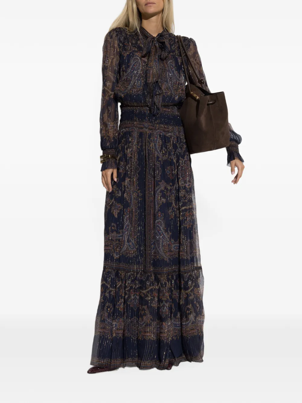 Self-Portrait paisley-print pussy-bow maxi dress Blauw
