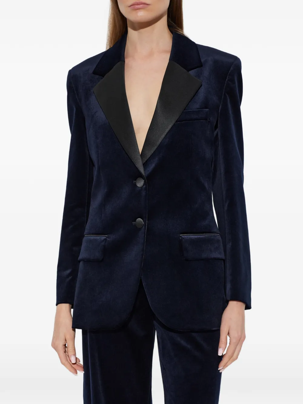 Victoria Beckham Fluwelen blazer met enkele opening Blauw