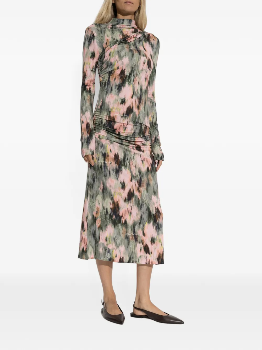 Off-White Midi-jurk met abstracte print Groen