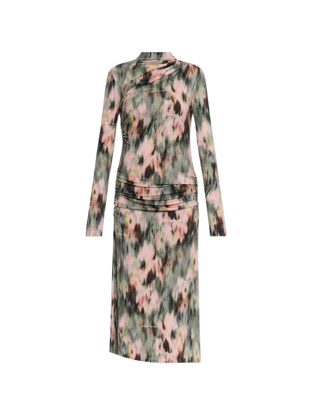 Off-White abstract-print ruched midi dress - Verde