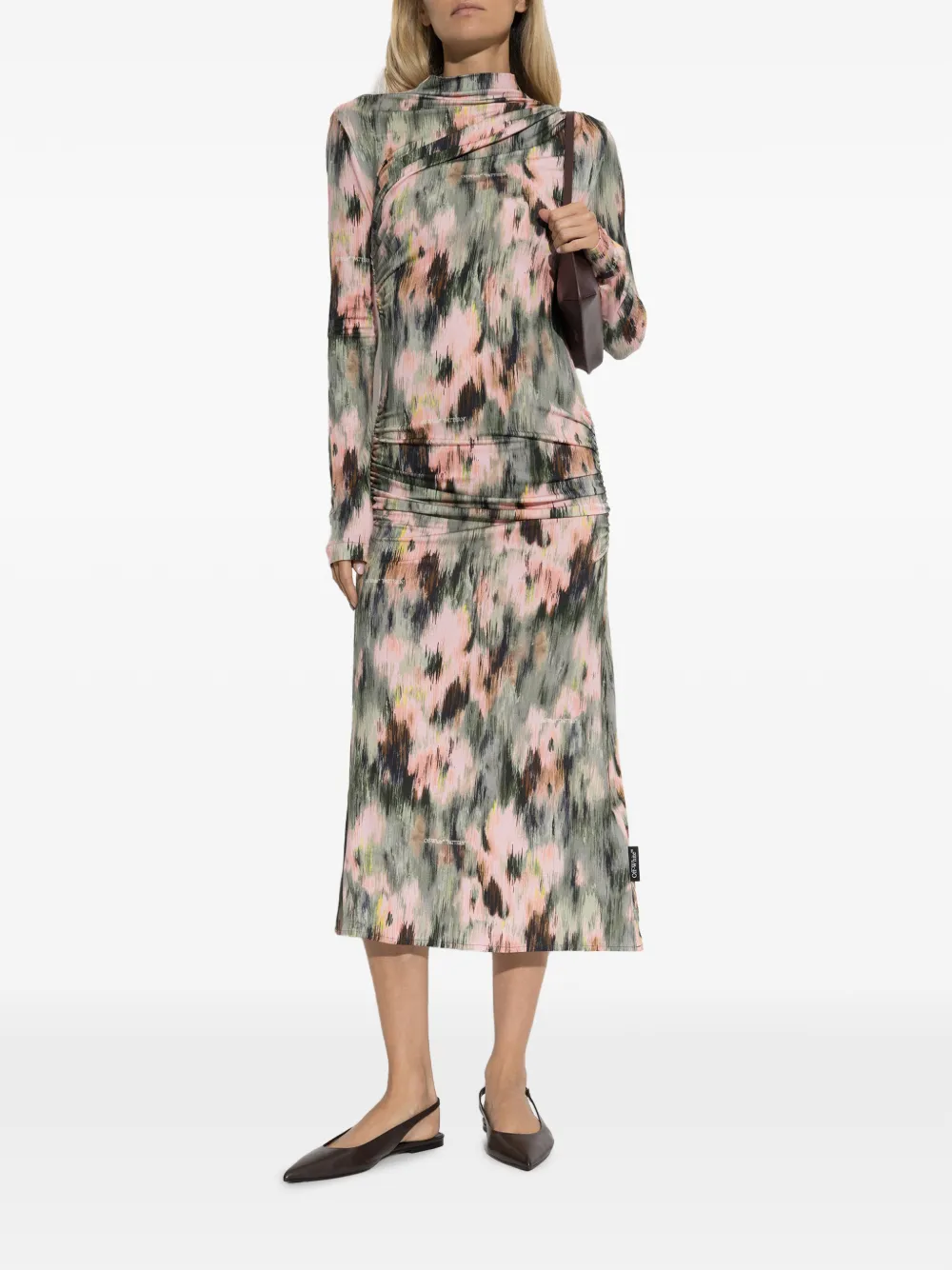 Off-White Midi-jurk met abstracte print Groen