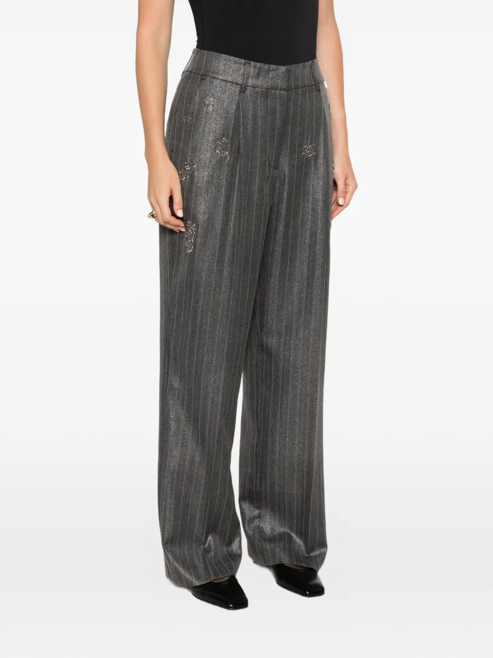 TWINSET Broek verfraaid met kristallen en krijtstreep Grijs
