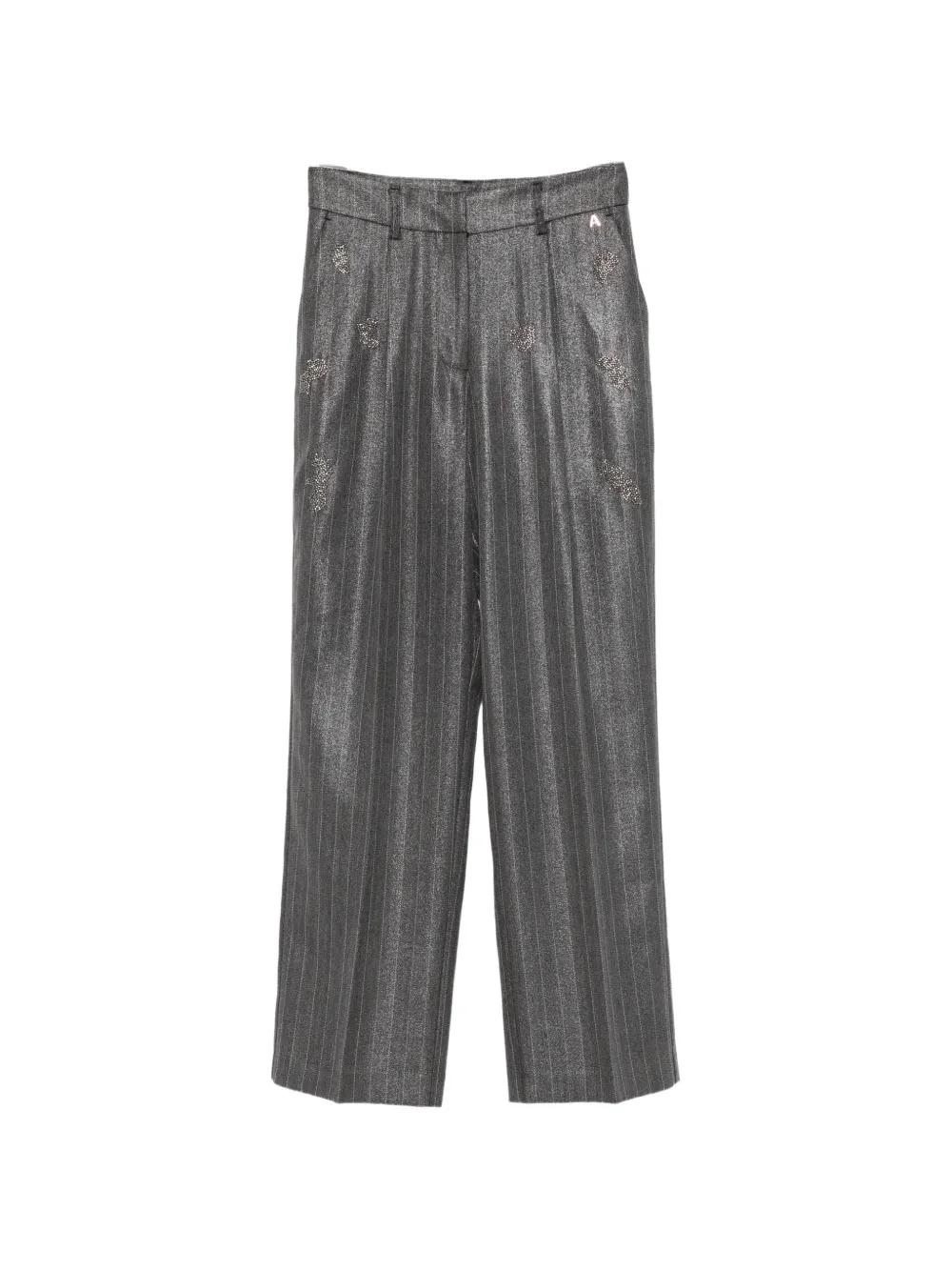Twinset Pinstriped Crystal-embellished Trousers In Gray