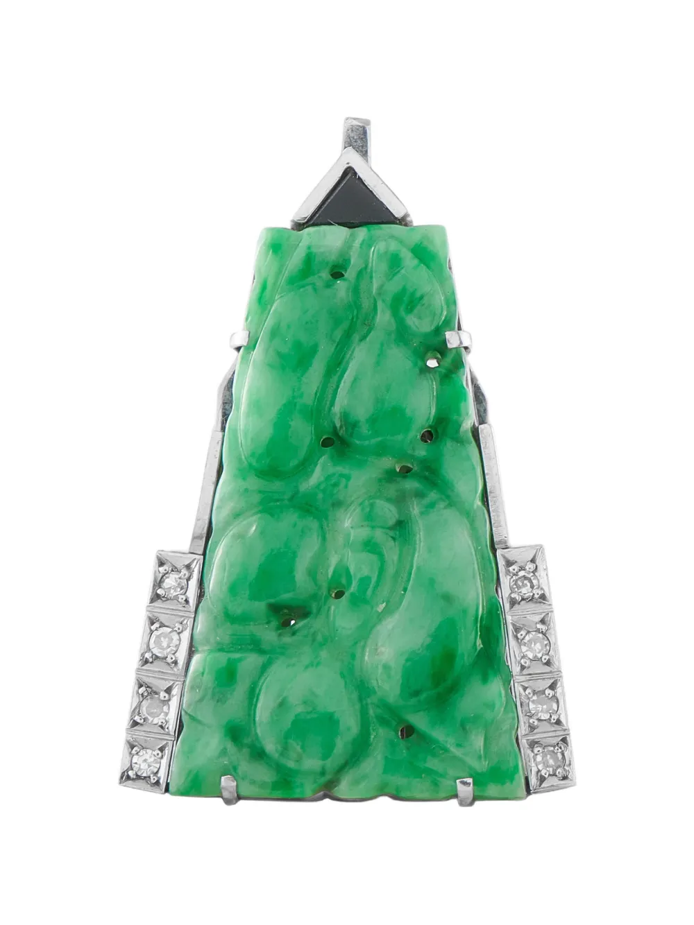LB Exclusive Art Deco Brosche mit Jade und Diamant - Silber
