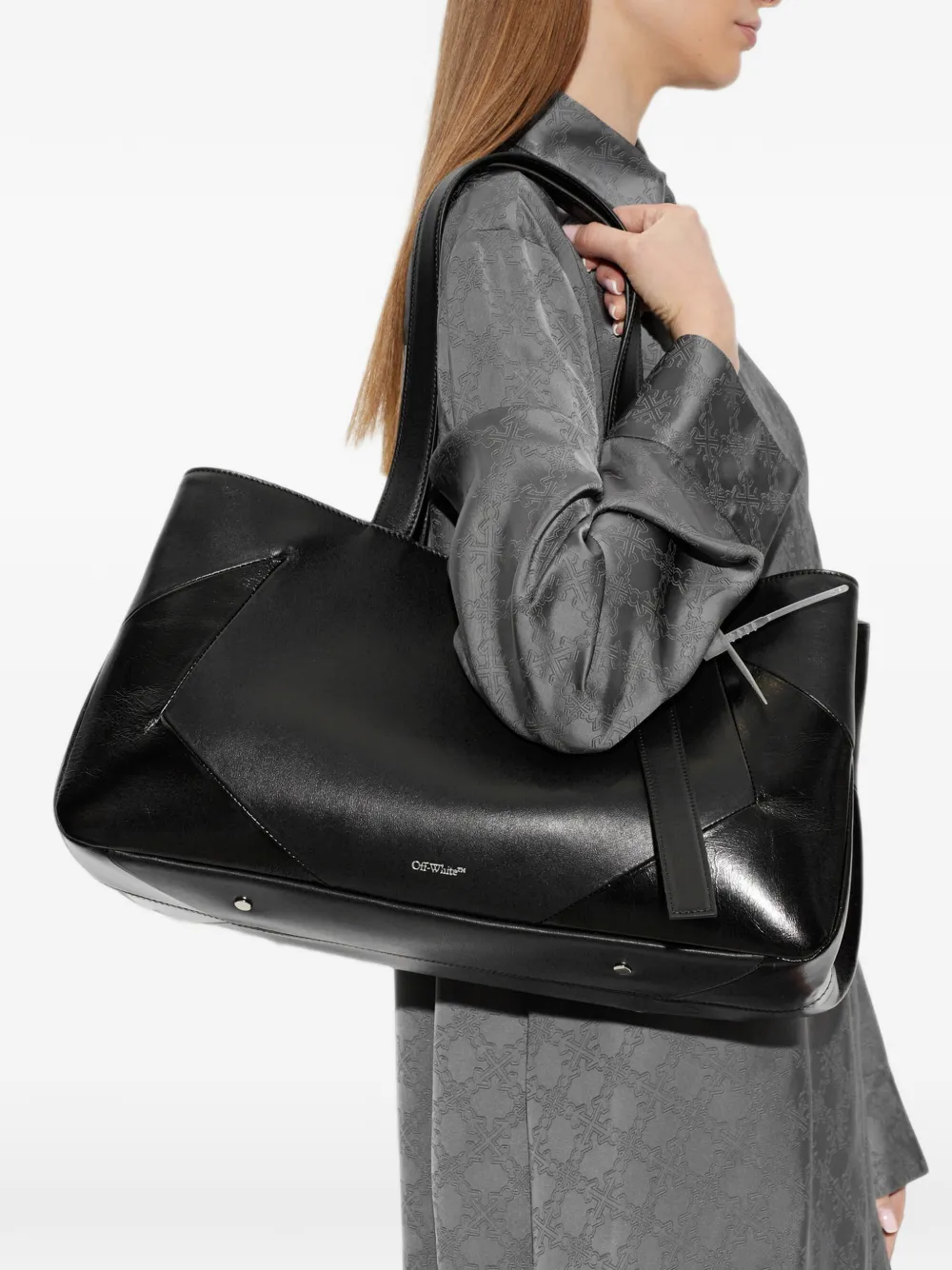 Off-White Grote Oyah East West leren schoudertas Zwart