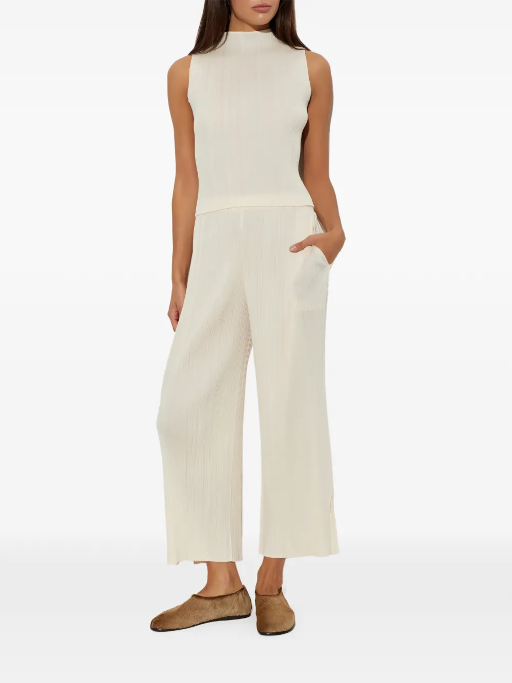 Pleats Please Issey Miyake Geplooide top Beige