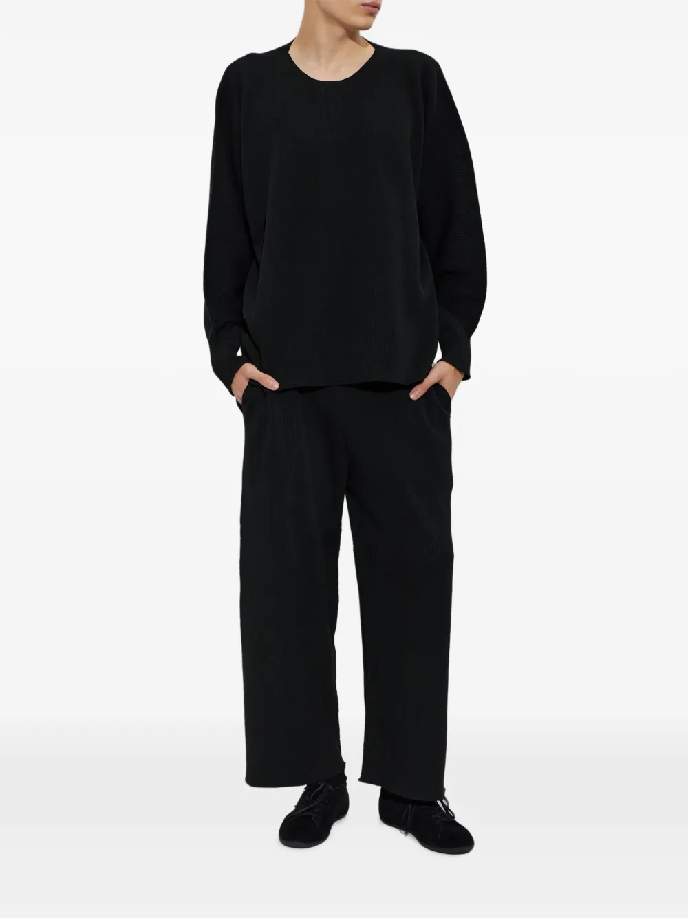 Homme Plissé Issey Miyake pleated crew-neck sweater Zwart
