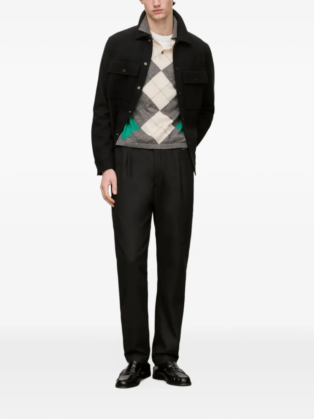 Closed pleated tapered trousers Zwart