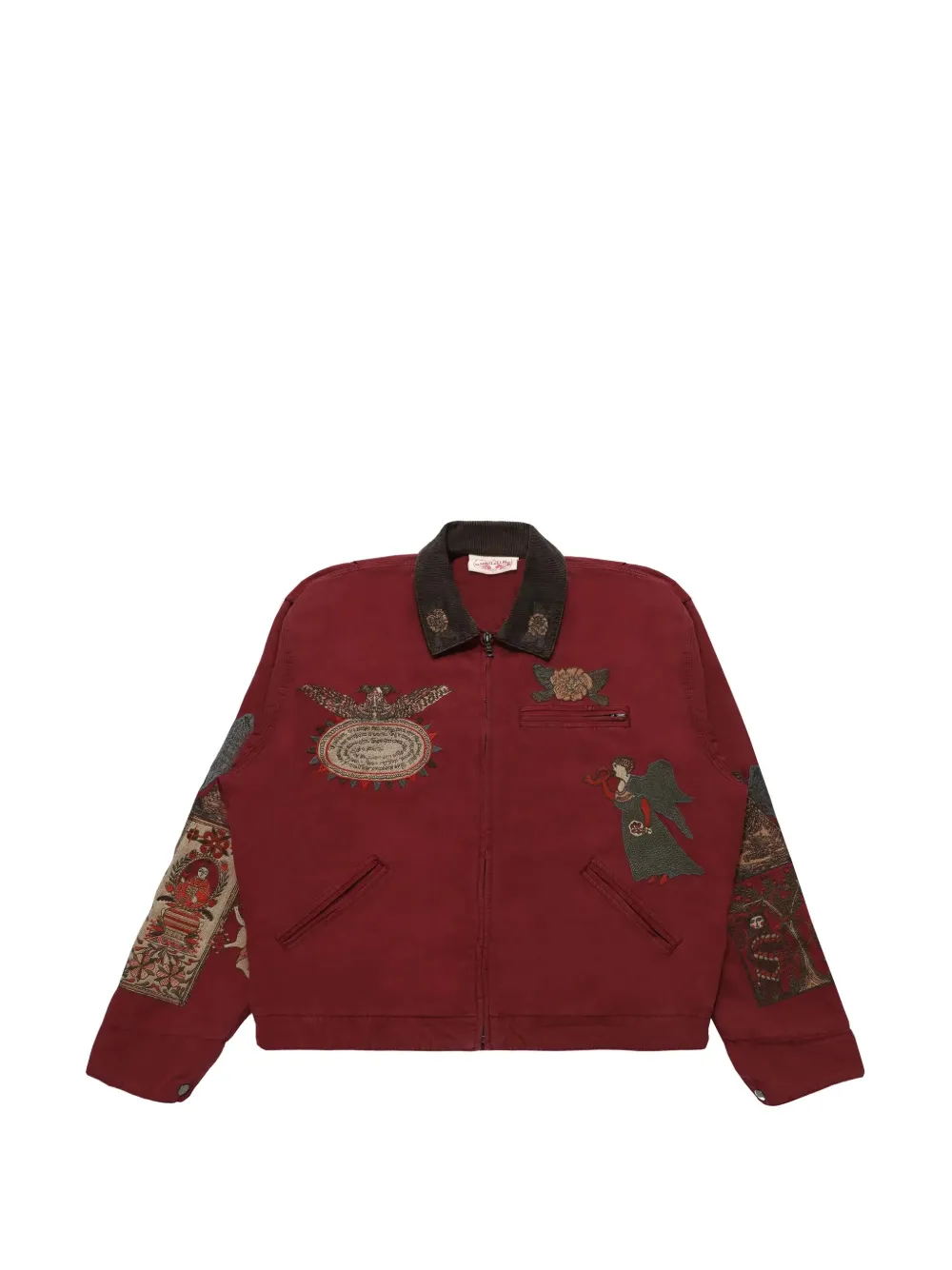 Samuel Zelig Folk embroidered corduroy-collar jacket - Rosso