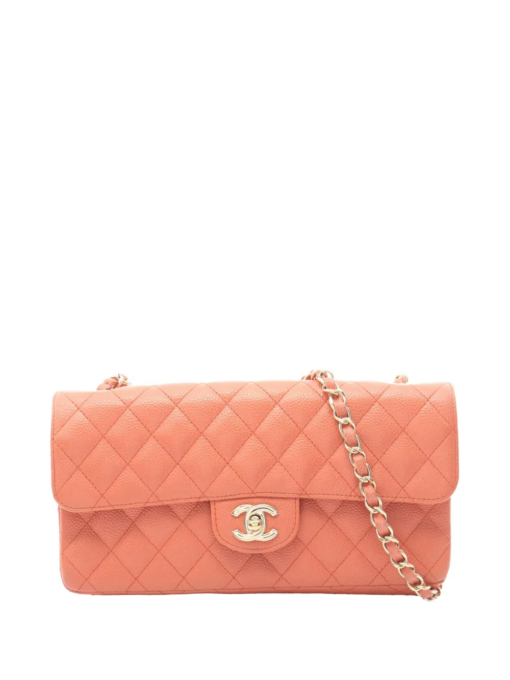 CHANEL Pre-Owned 2005-2006 CC Quilted Caviar East West Single Flap shoulder bag - Orange