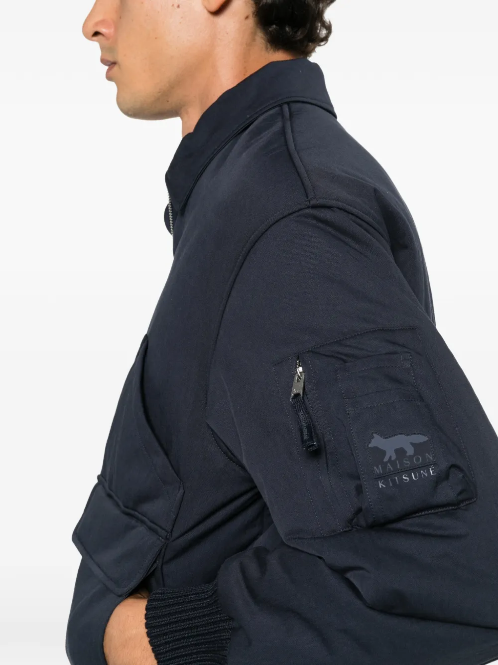 Maison Kitsuné Bomberjack met logopatch Blauw