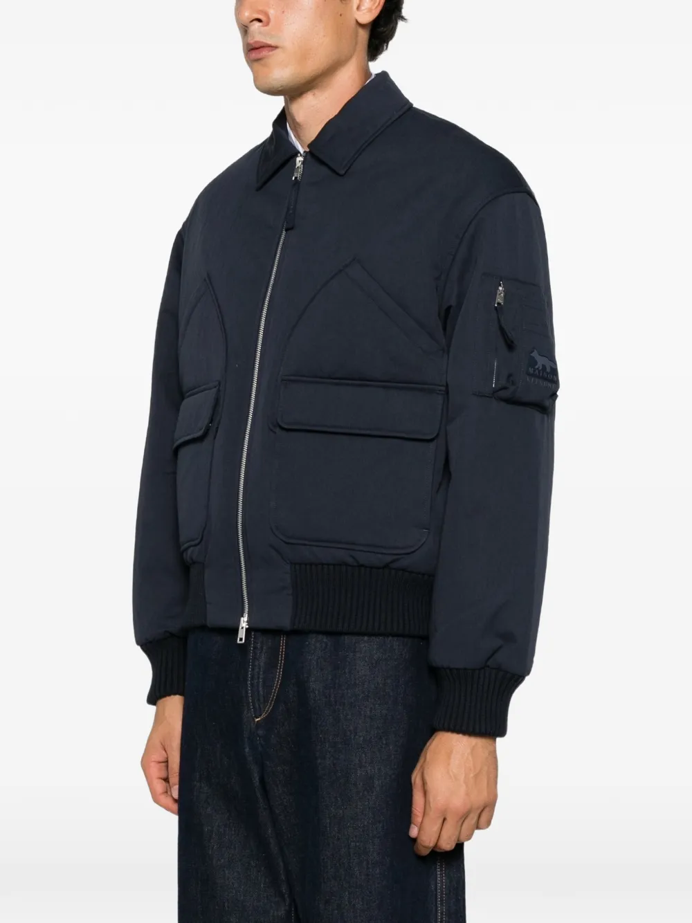 Maison Kitsuné Bomberjack met logopatch Blauw