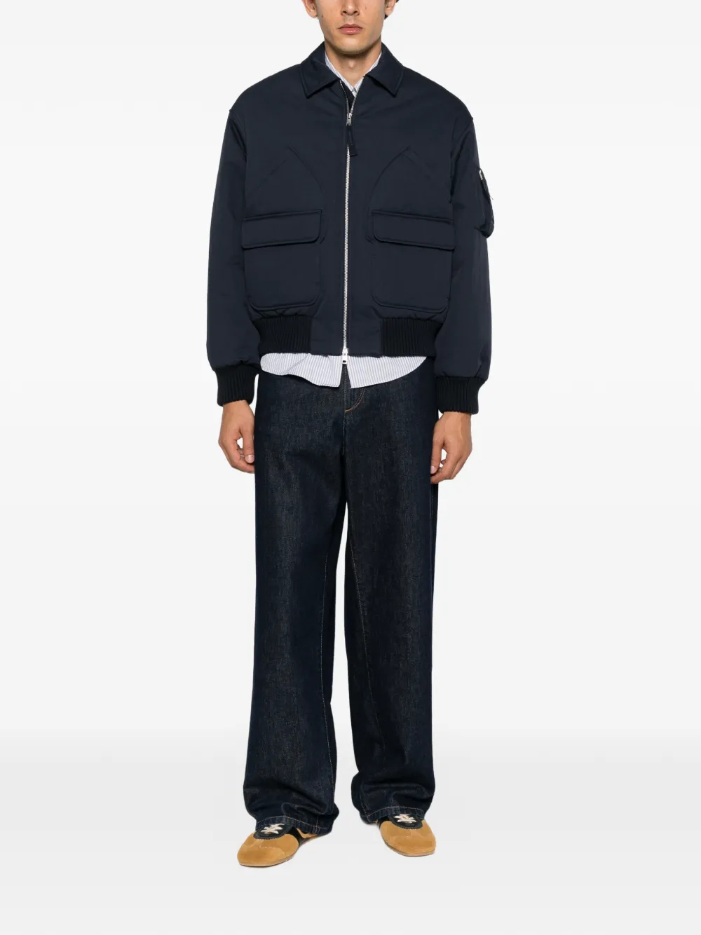 Maison Kitsuné Bomberjack met logopatch Blauw