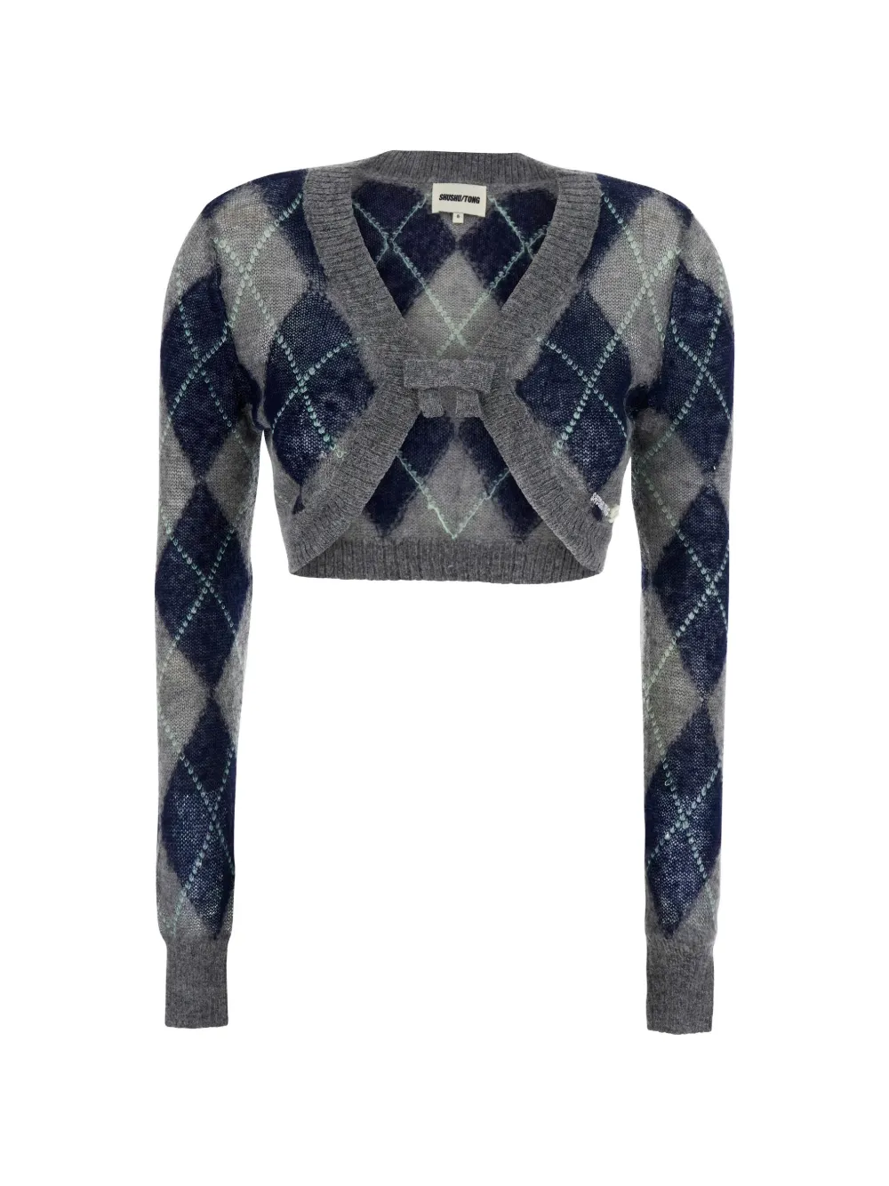 SHUSHU/TONG argyle-check cropped cardigan - Grey