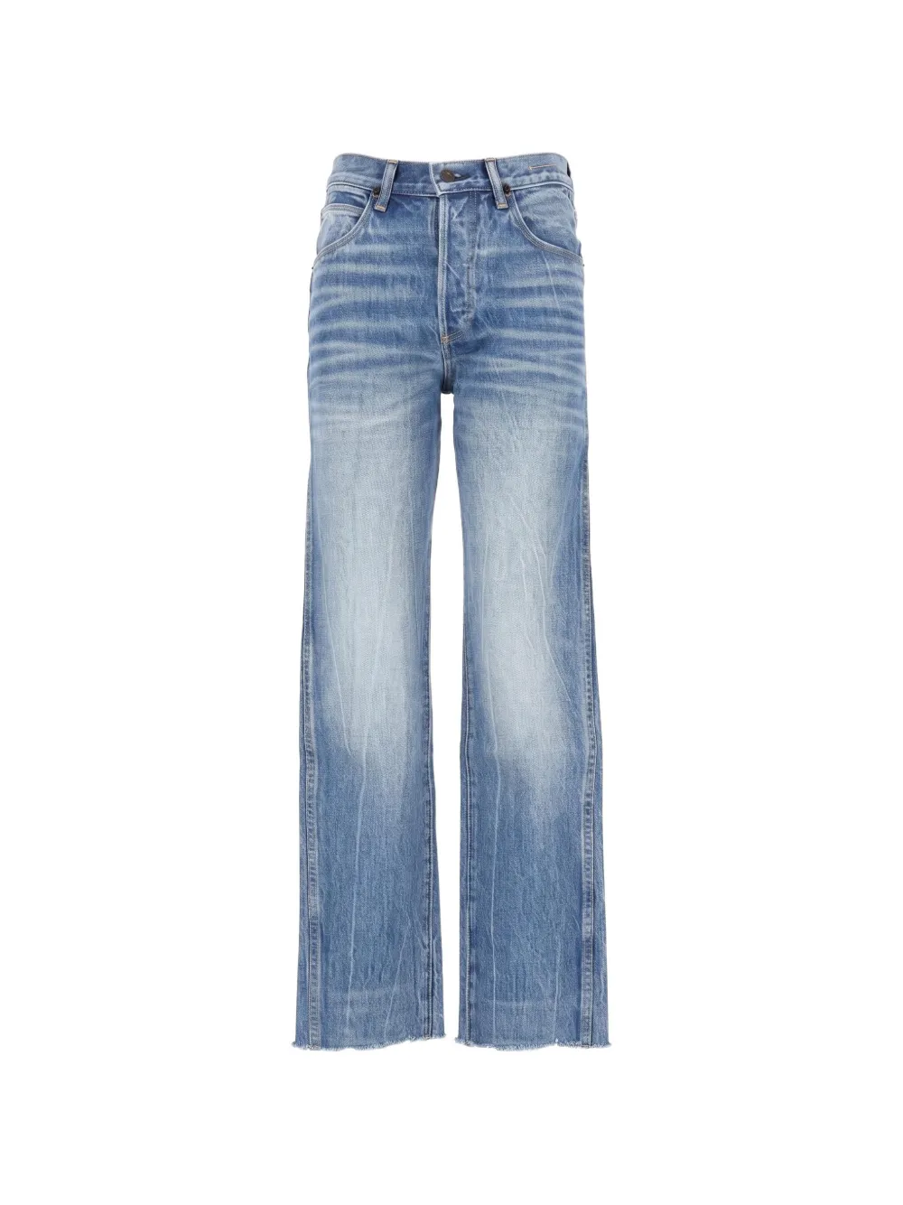 TOM FORD stonewashed denim Melanie straight pants with T-trim and frayed hem - Blu