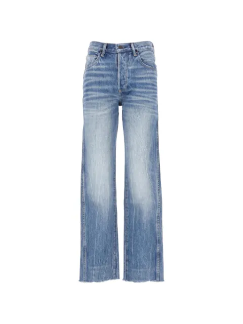 TOM FORD stonewashed denim Melanie straight pants with T-trim and frayed hem