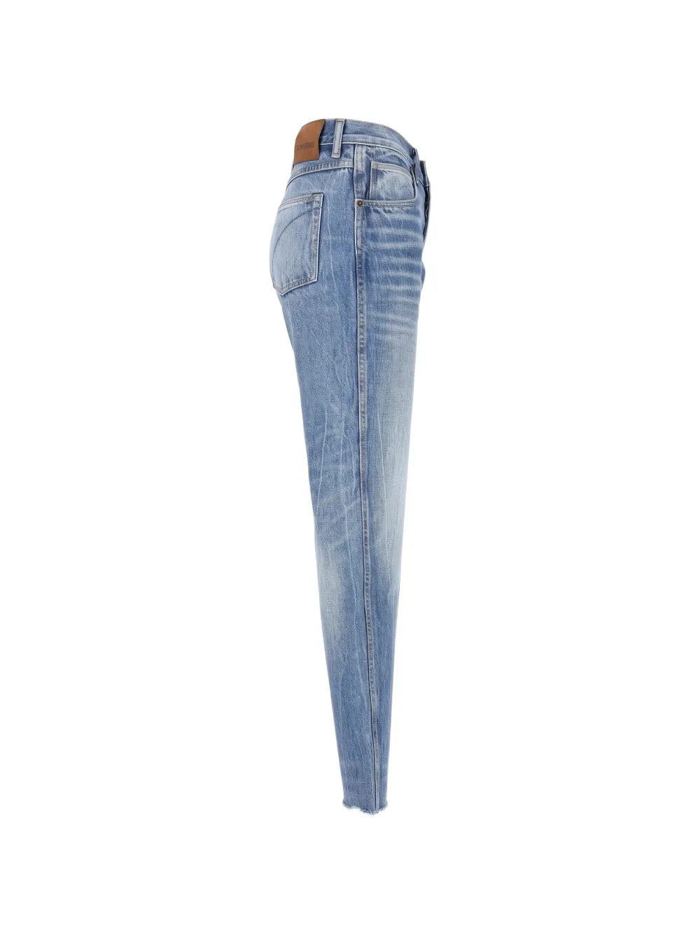 TOM FORD stonewashed denim Melanie straight pants with T-trim and frayed hem Blauw