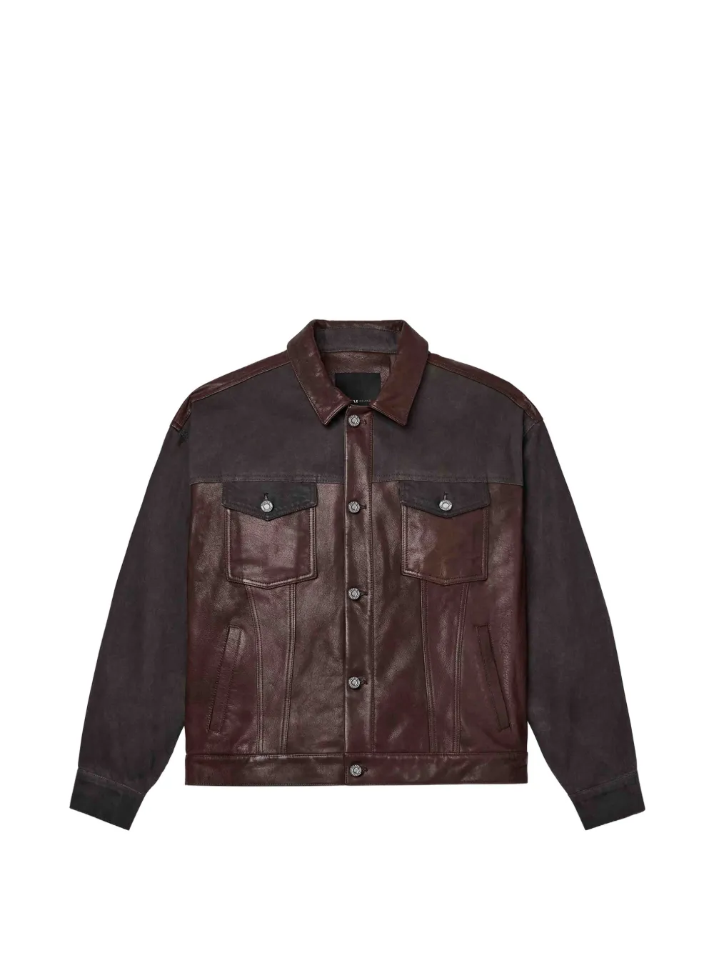 Purple Brand leather-panelled denim jacket - Marrone