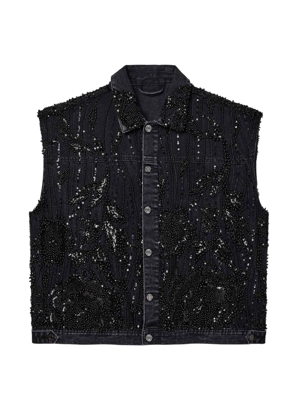 Purple Brand bead-embellished denim vest - Nero
