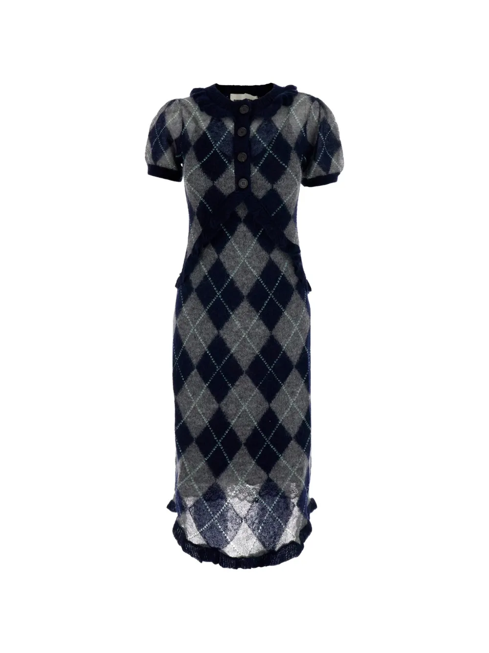SHUSHU/TONG argyle-knit ruffled-trim midi dress