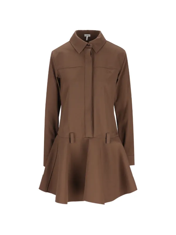 Loewe Anagram-embroidered Flared Shirt Dress in Brown