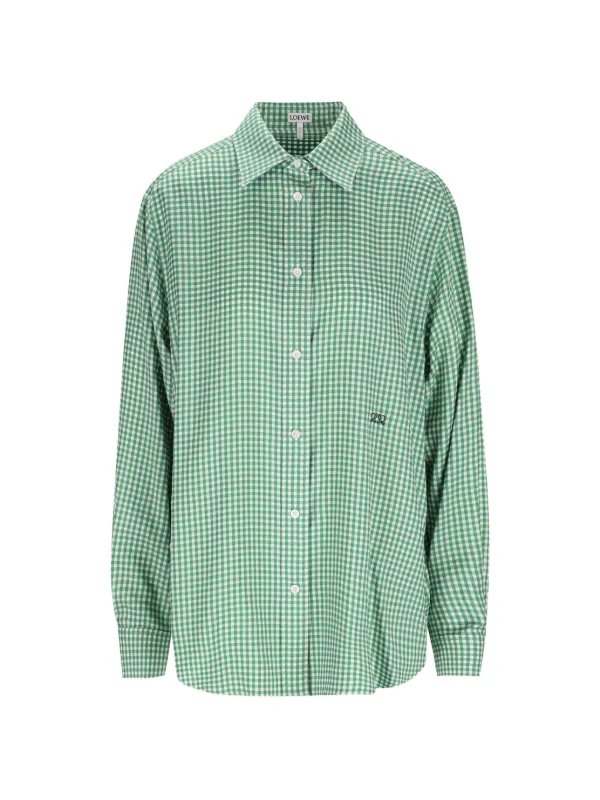 Loewe Anagram-embroidered Gingham Shirt in Green