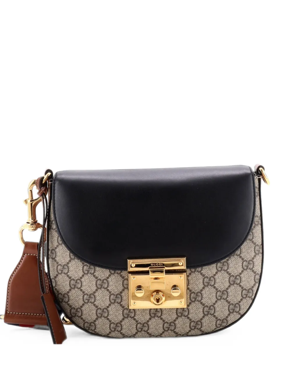 Gucci Pre-Owned Padlock Saddle Shoulder Bag GG Coated Canvas and Leather Medium crossbody bag - Black
