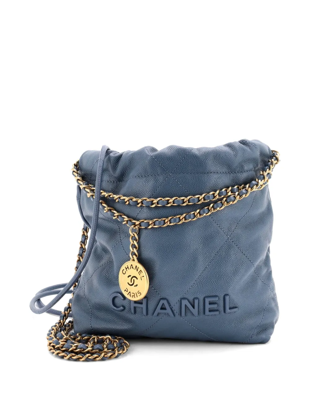 CHANEL Pre-Owned 22 Chain Quilted Caviar Mini hobo bag - Blu