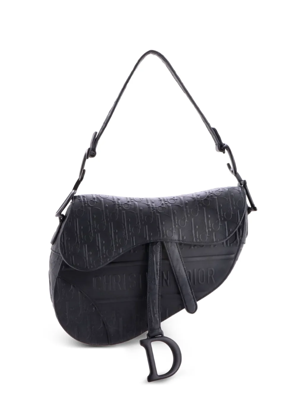 Christian Dior Pre-Owned Mittelgroße Saddle Oblique Schultertasche aus Kalbsleder mit Prägung - Schwarz