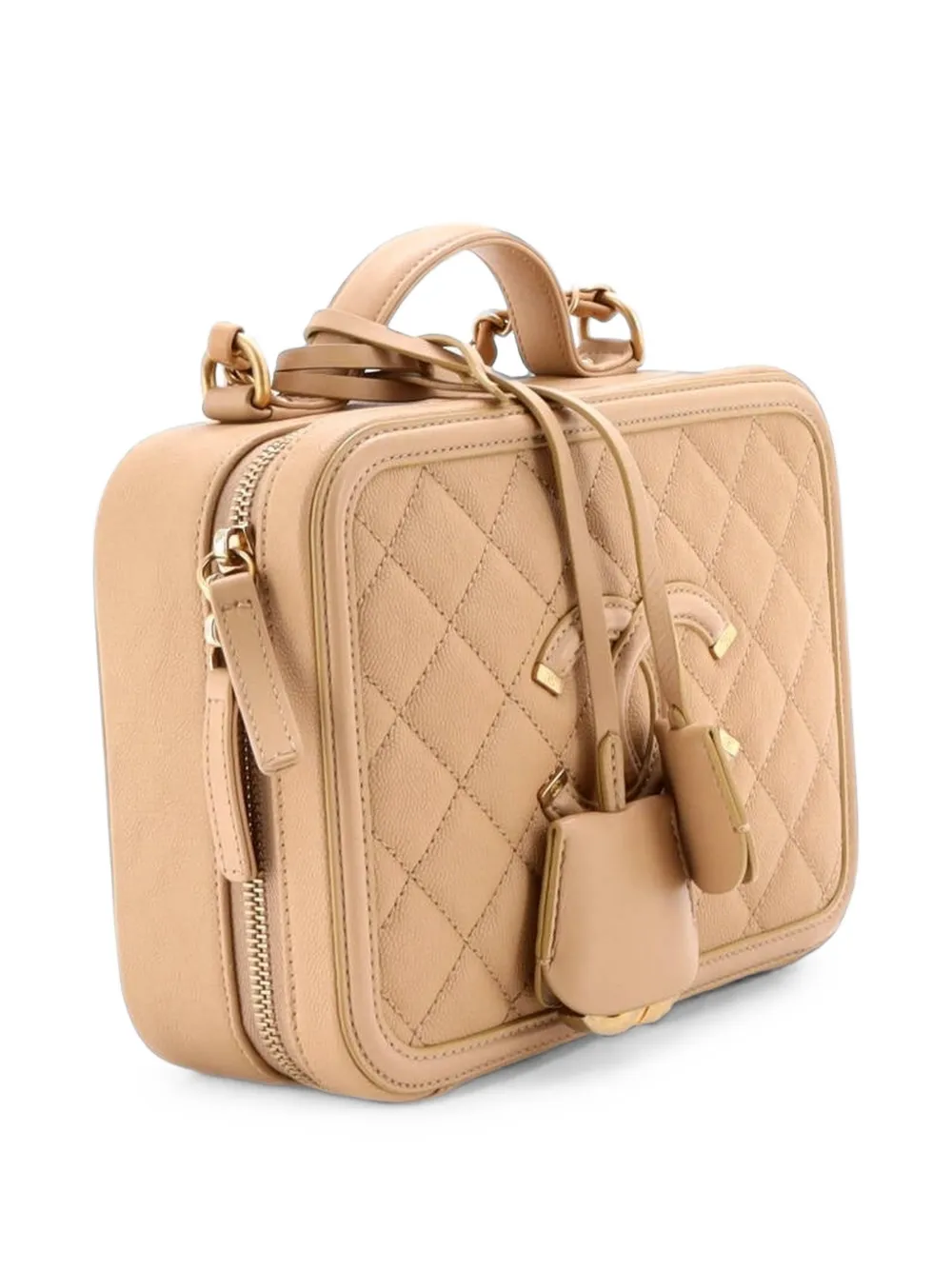 Pre-owned Chanel Filigree Vanity Case Quilted Caviar Medium Satchel In Neutrals
