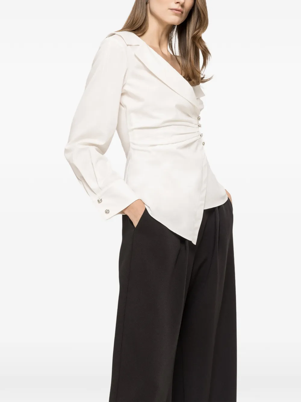 NISSA asymmetrical crystal-embellished shirt - Bianco