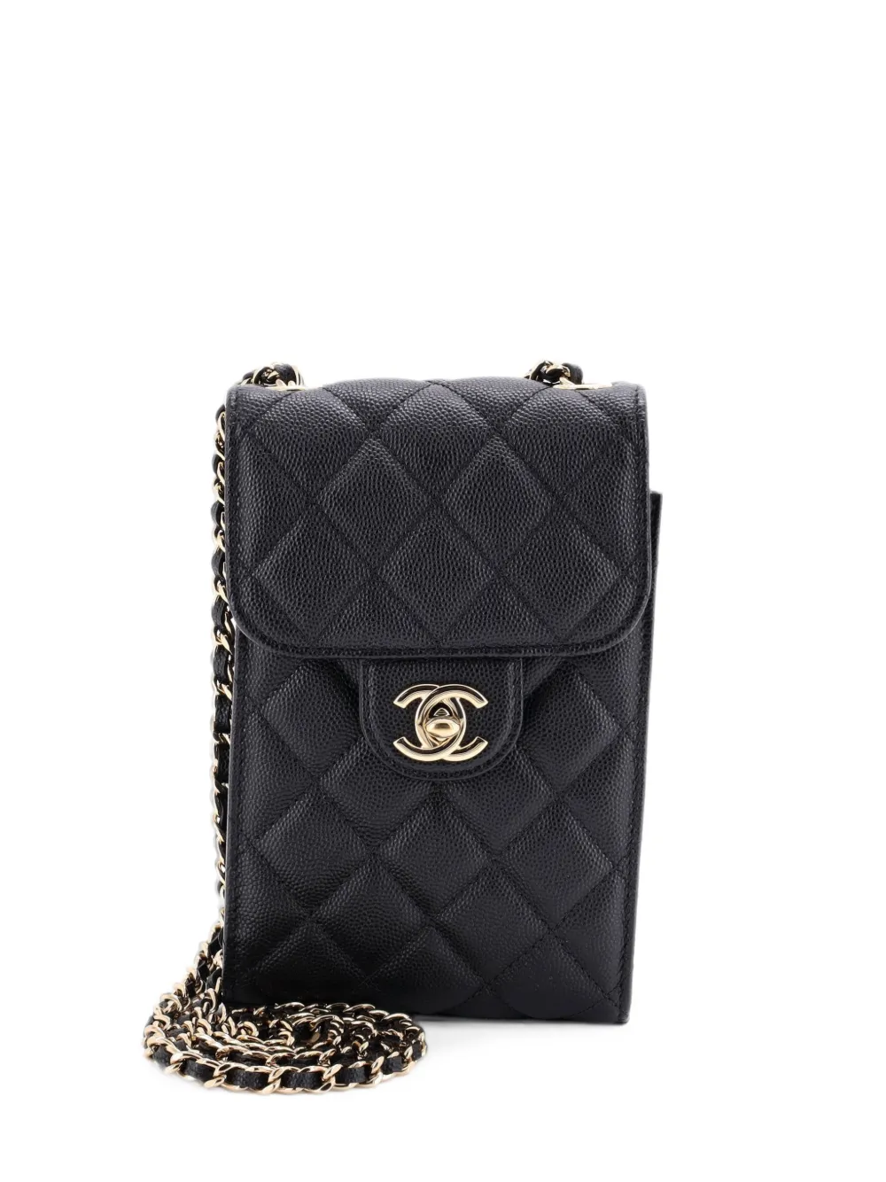 CHANEL Pre-Owned CC Flap Phone Holder Crossbody Bag Quilted Caviar clutch bag - Nero