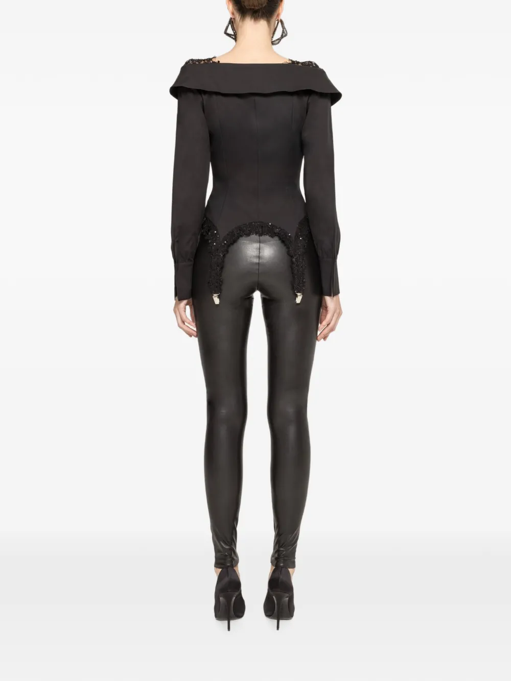 NISSA Blouse verfraaid met pailletten en kanten afwerking Zwart