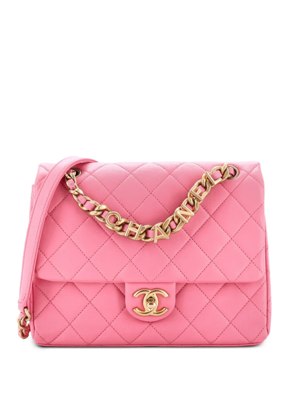 CHANEL Pre-Owned Logo Letters Chanel Touch Chain Flap Bag Quilted Lambskin Small shoulder bag - Rosa