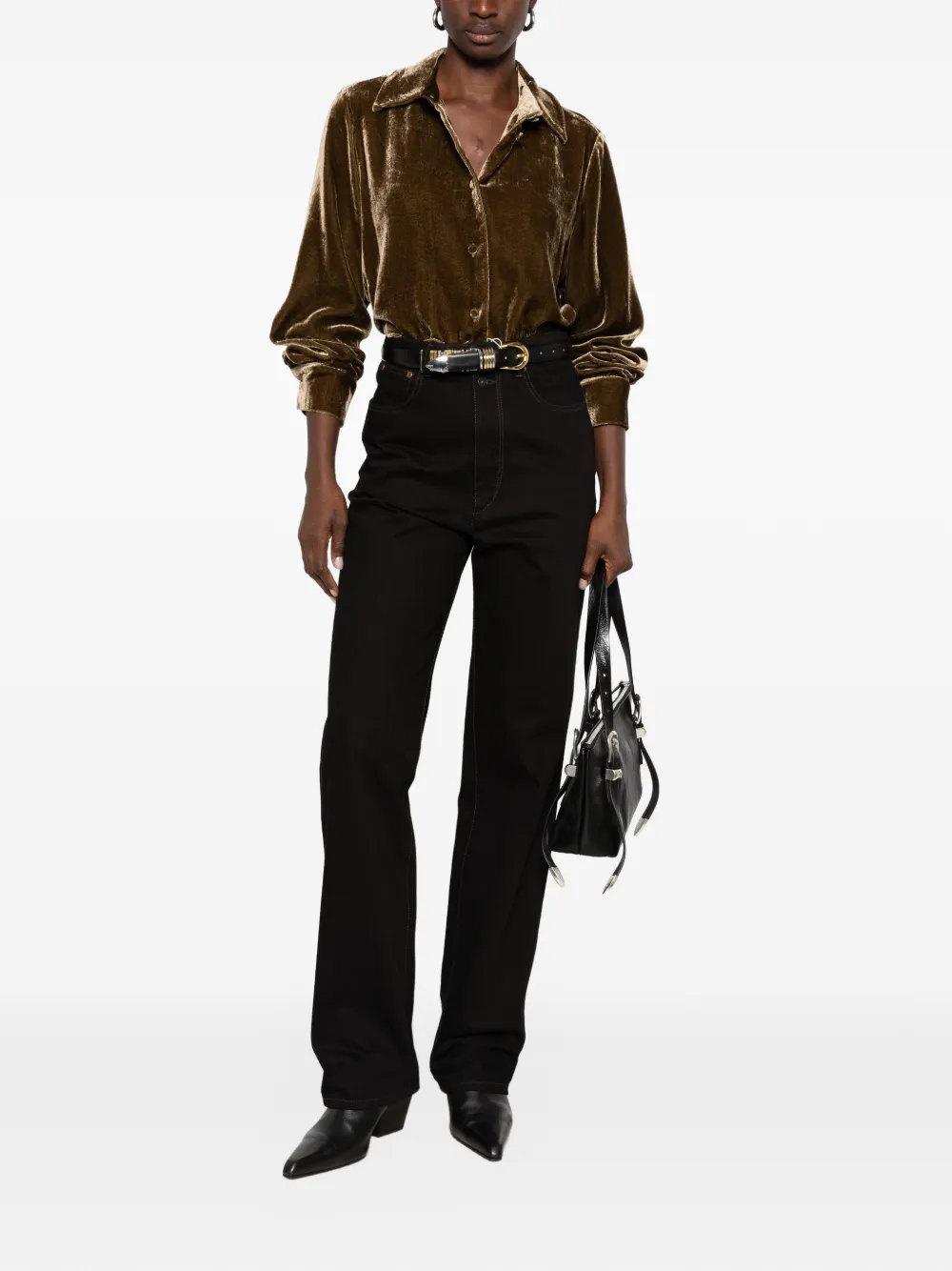 P.A.R.O.S.H. Ravel blouse met lange mouwen en fluweel-effect Bruin