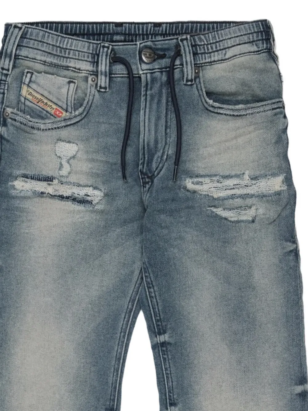 Diesel Kids distressed drawstring-waist jeans Blauw