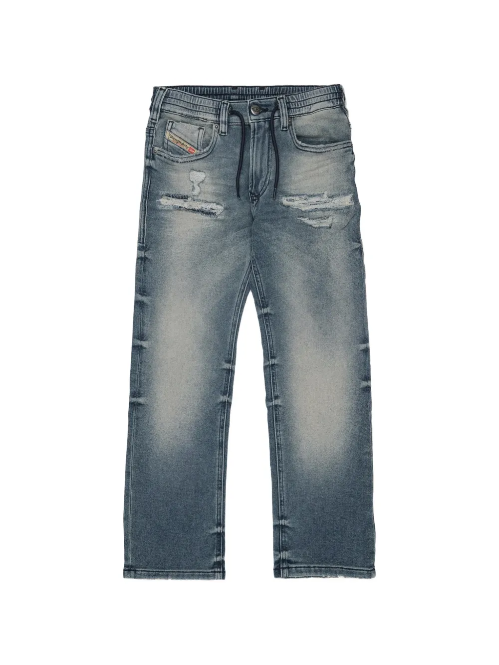 Diesel Kids distressed drawstring-waist jeans - Blu