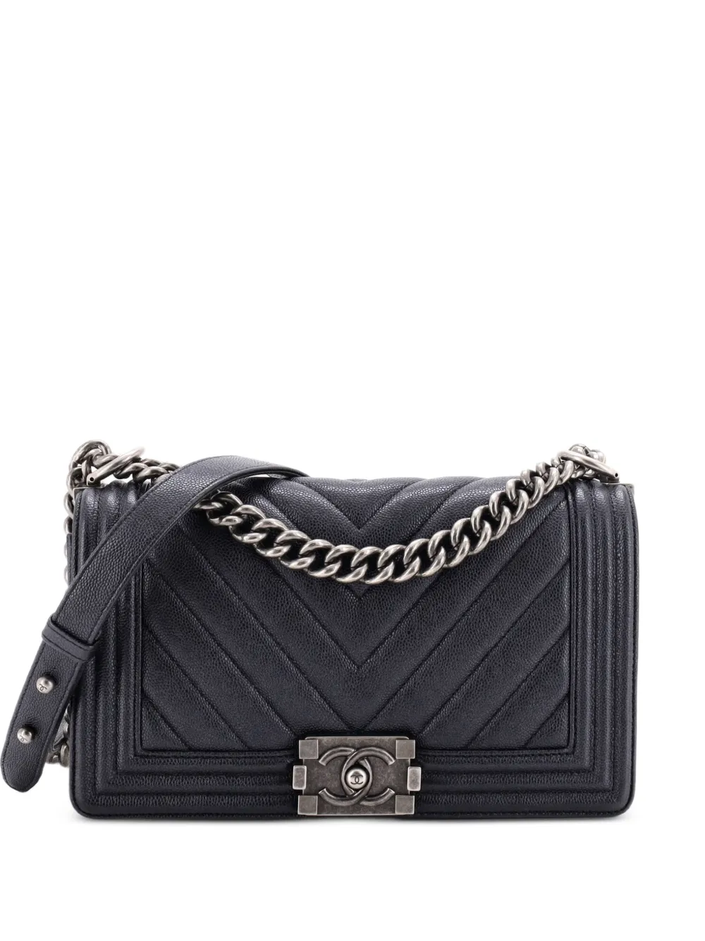 CHANEL Pre-Owned Boy Flap Bag Chevron Caviar Old Medium shoulder bag - Nero