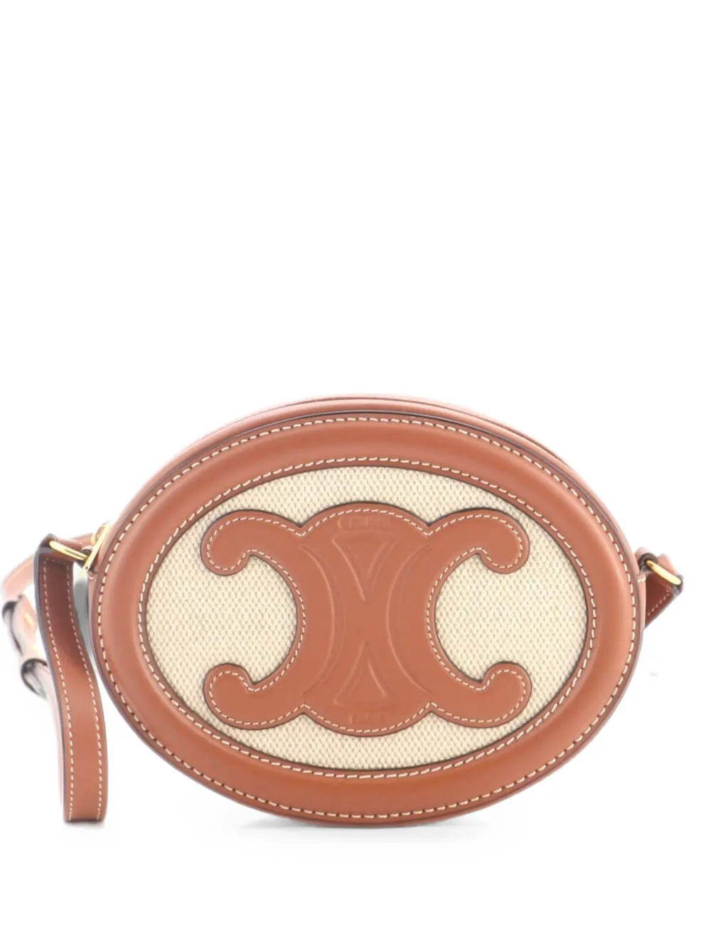 Celine Pre-Owned Triomphe Oval Canvas and Leather crossbody bag - Marrone