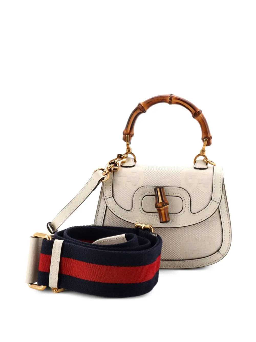 Gucci Pre-Owned Mini Bamboo 1947 Umhängetasche aus Canvas mit Jumbo GG - Weiß