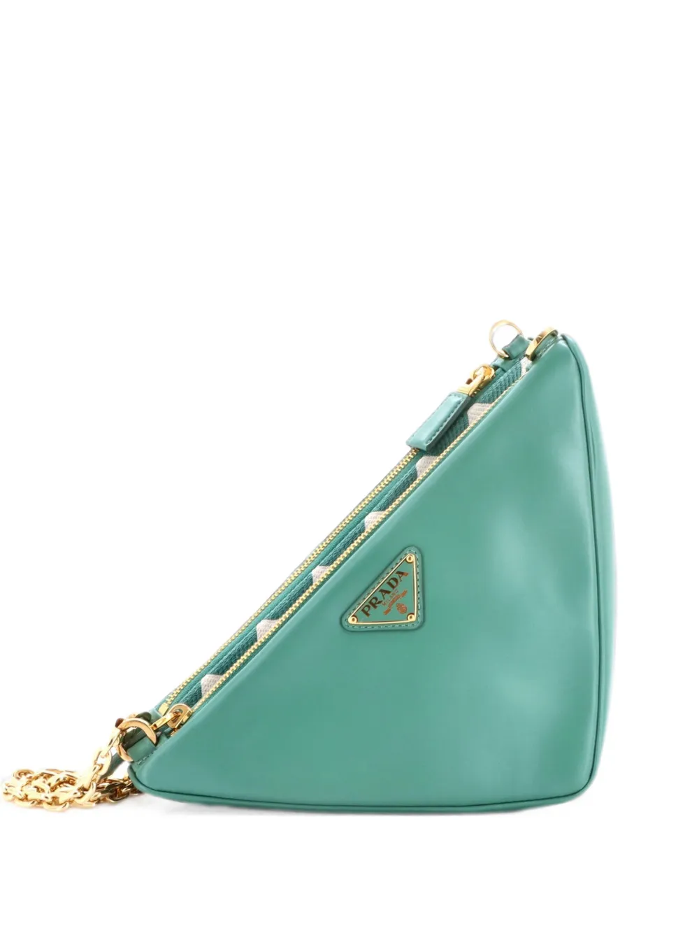Prada Pre-Owned Double Symbole Triangle Bag Leather and Jacquard Mini shoulder bag - Verde