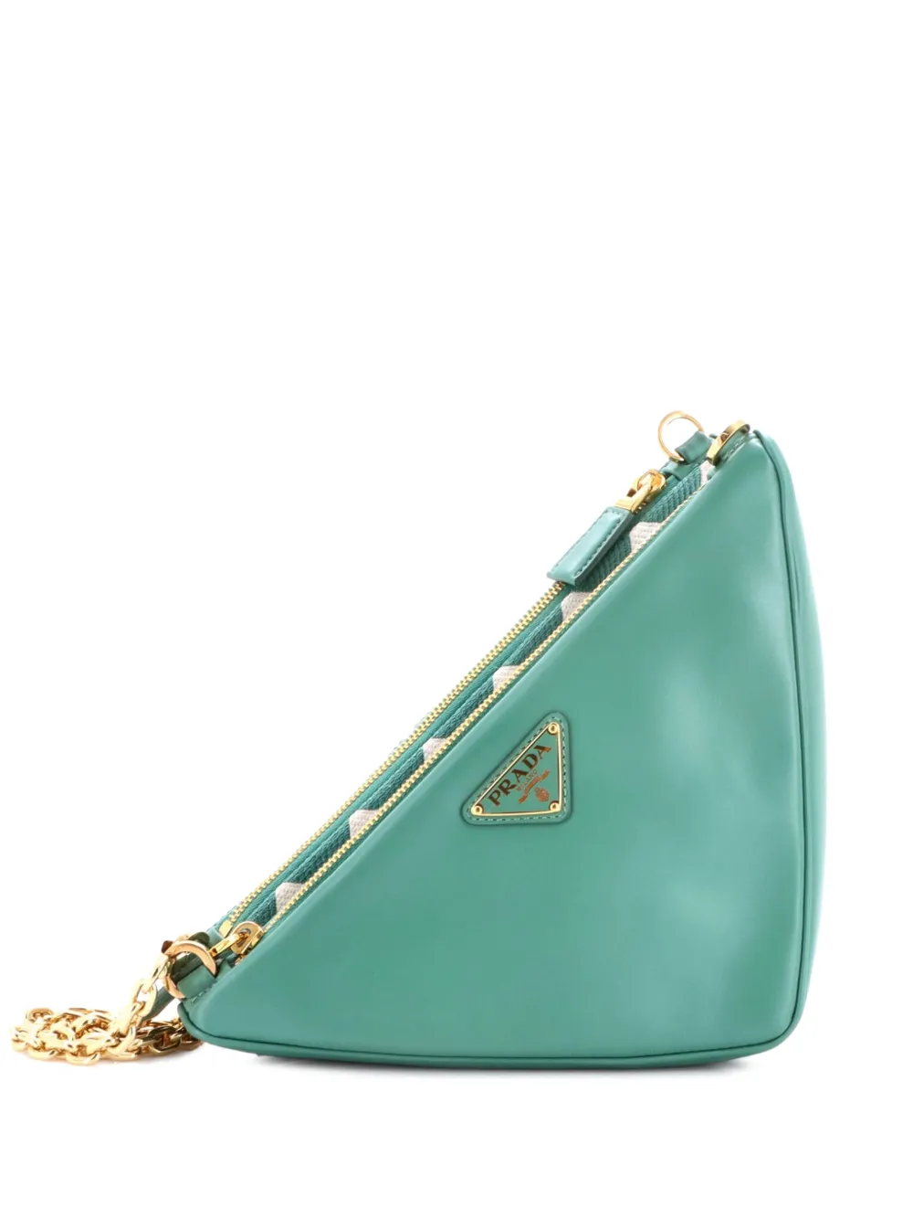 Prada Pre-Owned Double Symbole Triangle Bag Leather and Jacquard Mini shoulder bag - Verde