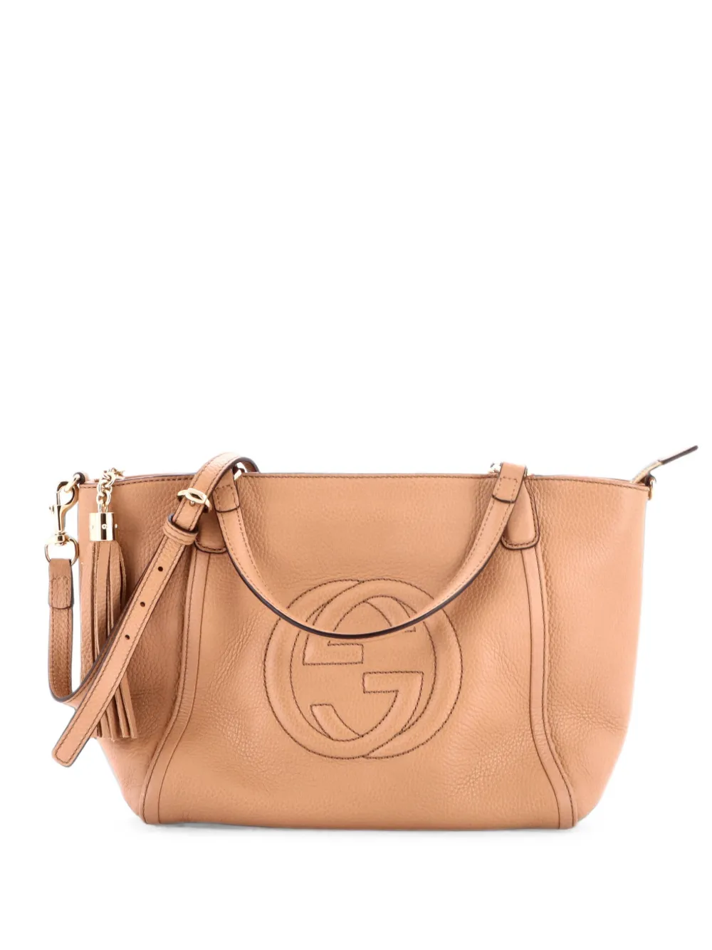 Pre-owned Gucci Soho Convertible Top Handle Bag Leather Small Satchel In Neutrals