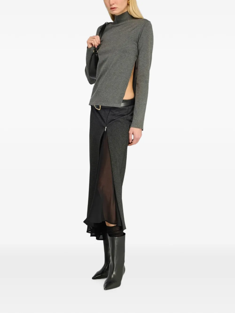 Semicouture Gelaagde midi-rok met ritssluiting Grijs
