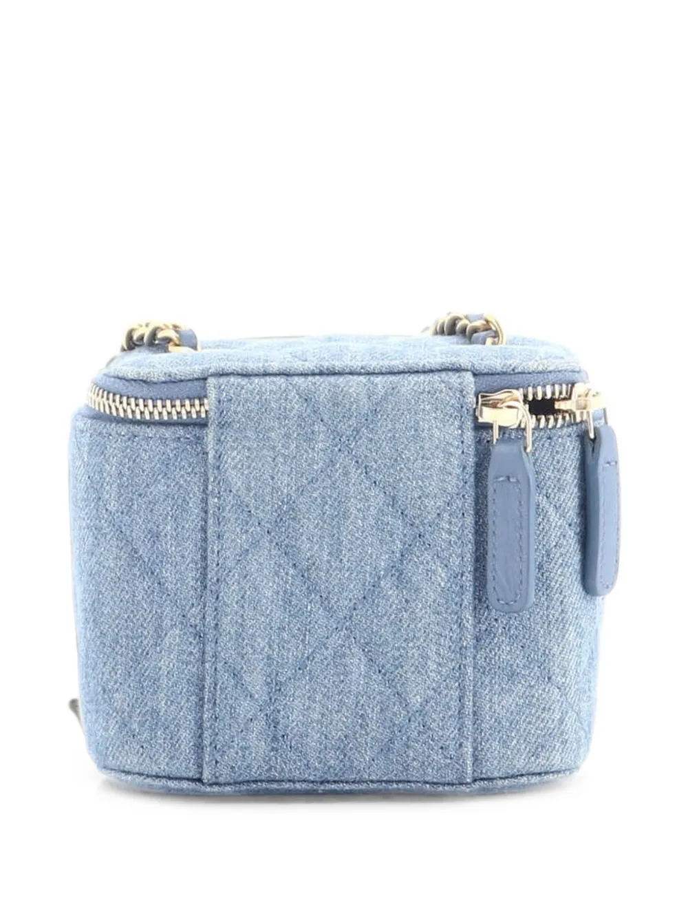 Pre-owned Chanel Pearl Crush Vanity Case With Chain Quilted Denim Mini Clutch Bag In Blue