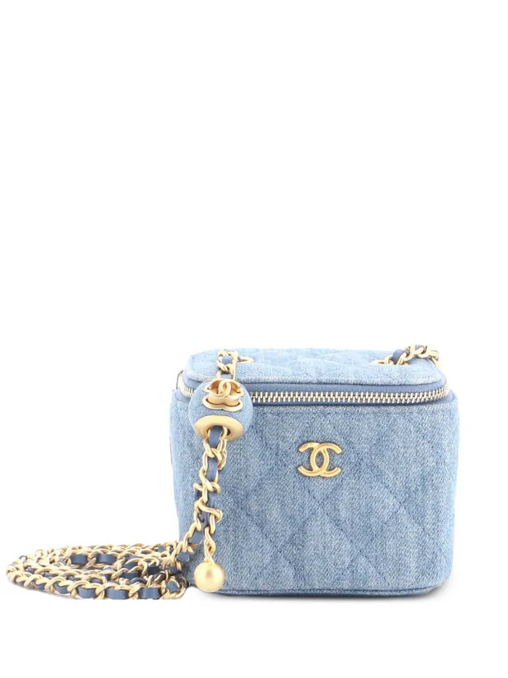 CHANEL Pre-Owned Pearl Crush Vanity Case with Chain Quilted Denim Mini clutch bag - Blu