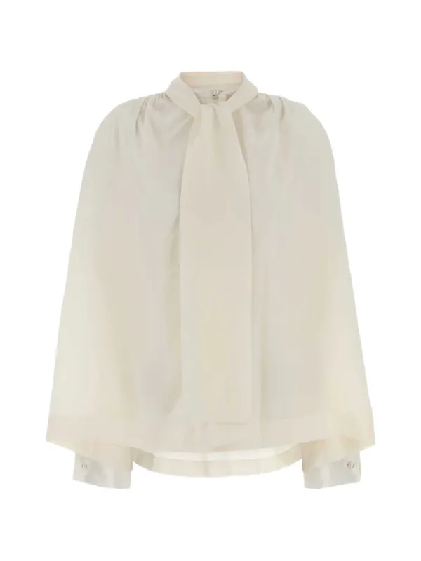 Carven Pussy-bow Gathered Blouse in White