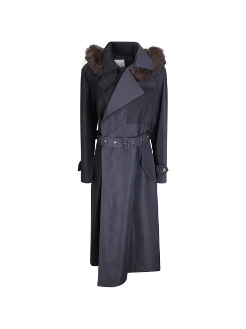 sacai fur-trim belted coat