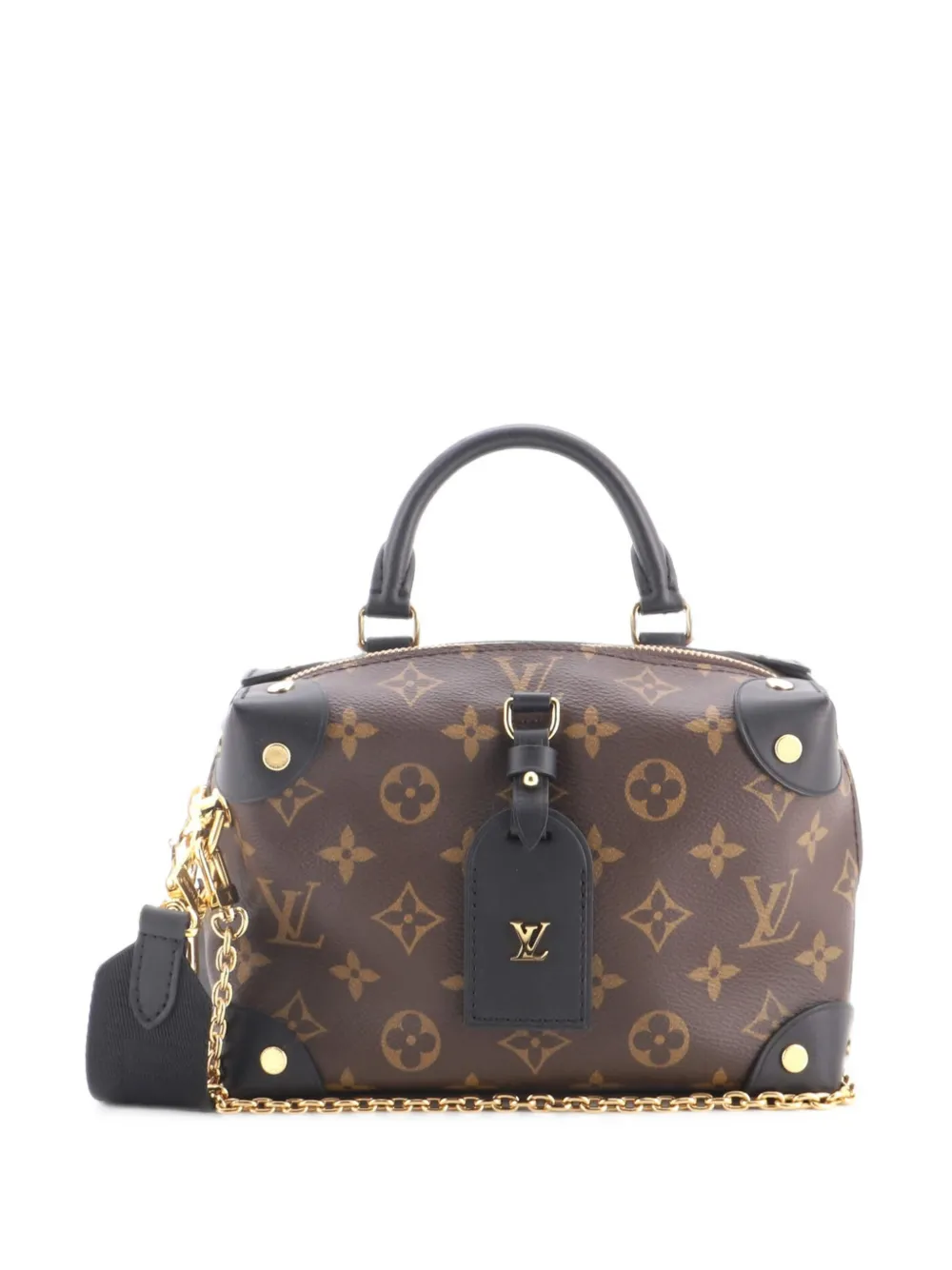 Pre-owned Louis Vuitton Petite Malle Souple Handbag Monogram Canvas With Leather Shoulder Bag In Brown